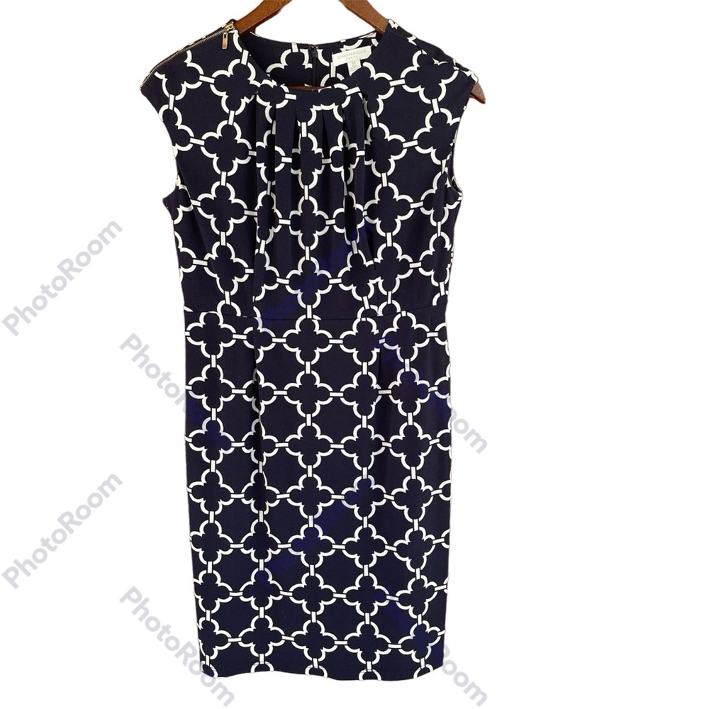 Charter Club, Navy/White Sheath Dress, Size 6 Petite, Knee Length, Sleeveless
